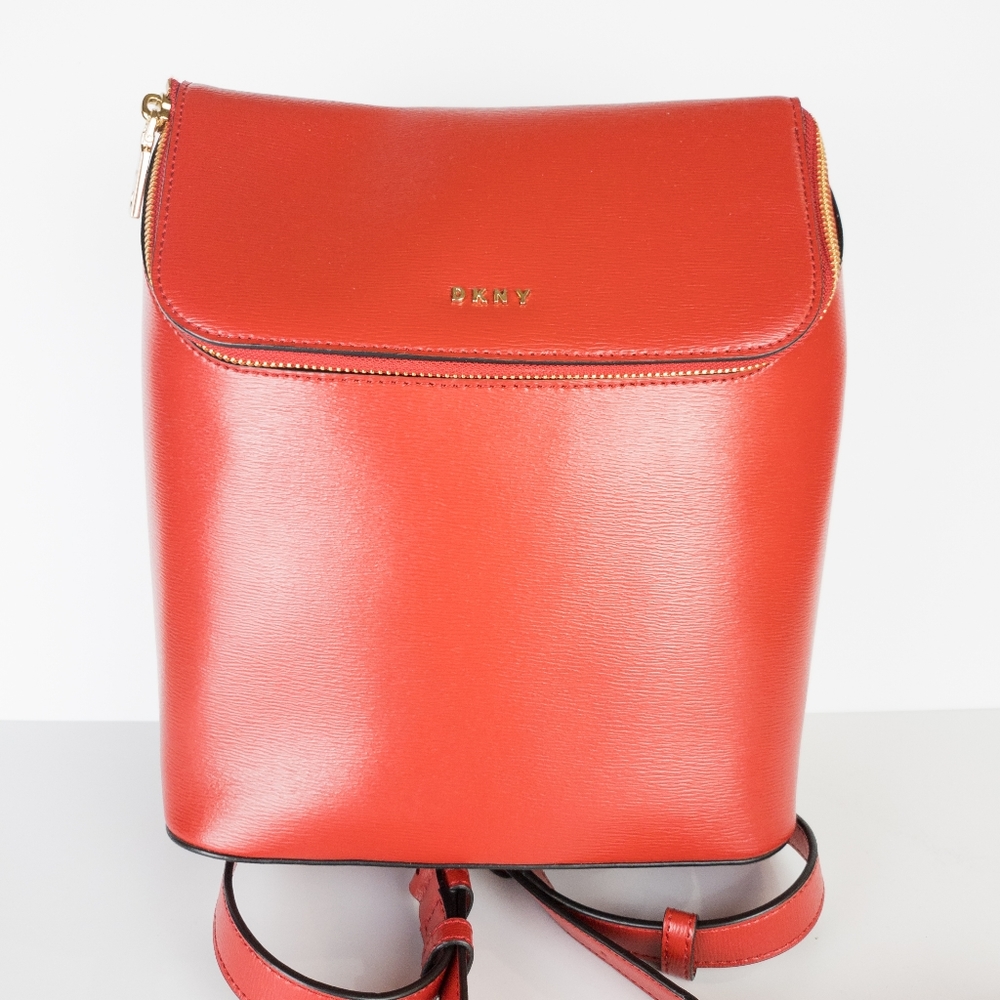 DKNY Bryant Leather Top Zip Backpack -Bright Red - Picture 5 of 7